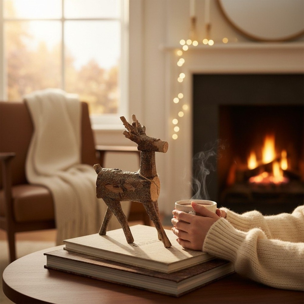 White Pine Reindeer Figurine Brown NWT Rustic Glitter Bark Look